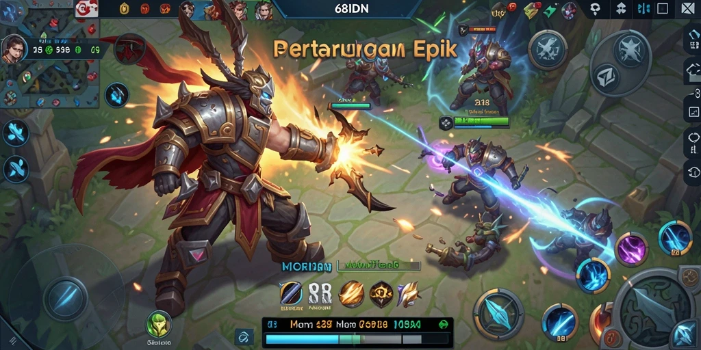 Screenshot utama 68IDN menampilkan pertarungan seru dalam game MOBA.
