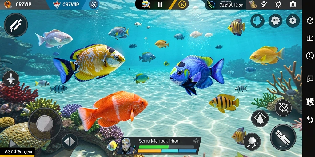 Tampilan gameplay seru CR7VIP yang penuh warna dan aksi menembak ikan.