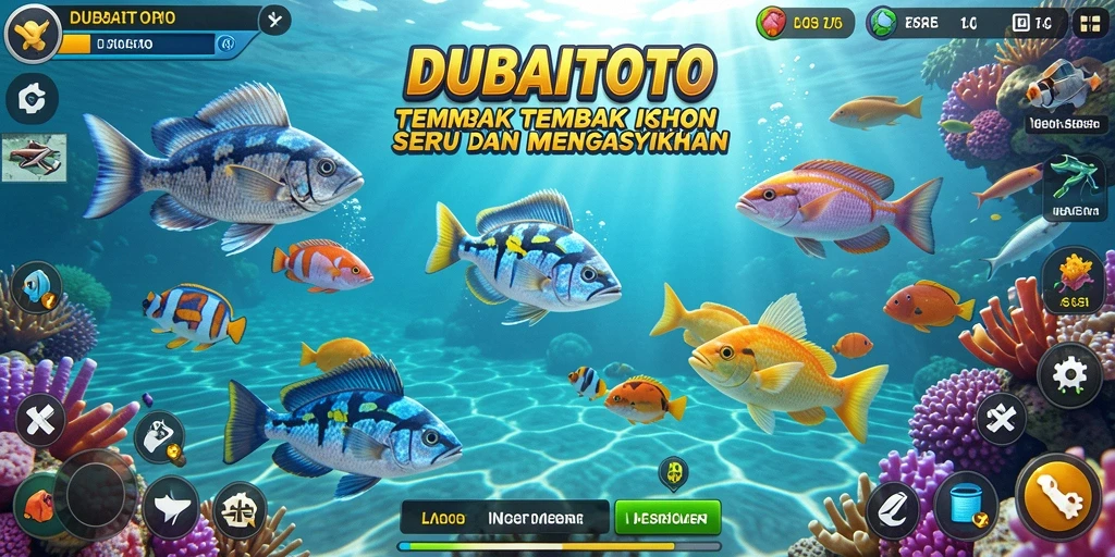 Tangkapan layar gameplay DUBAITOTO dengan aksi menembak ikan yang menarik.