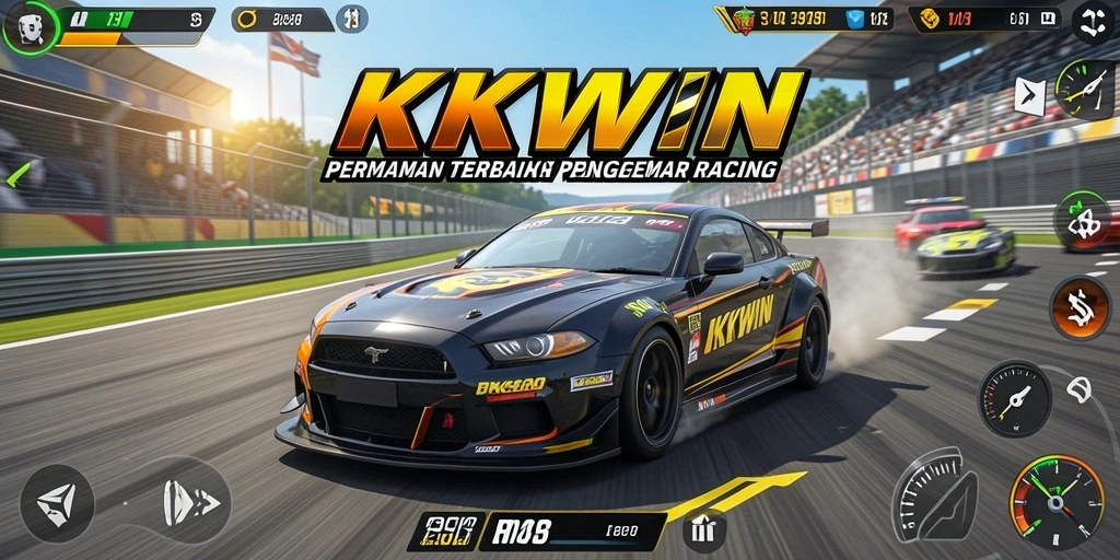 Screenshot menunjukkan aksi balapan mendebarkan di KKWIN.
