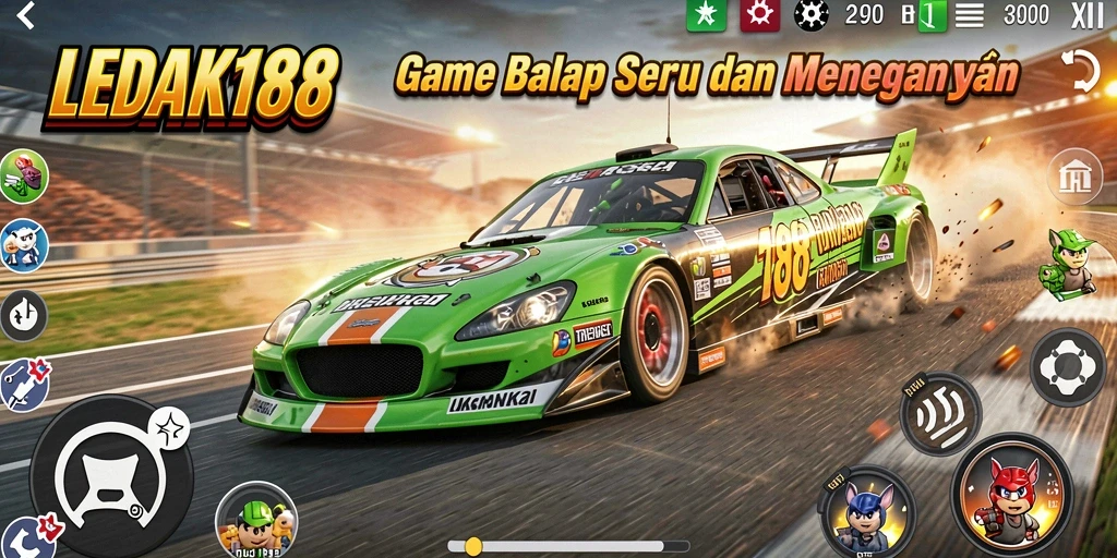 Tampilan gameplay seru dari LEDAK188 dengan balapan yang menegangkan.