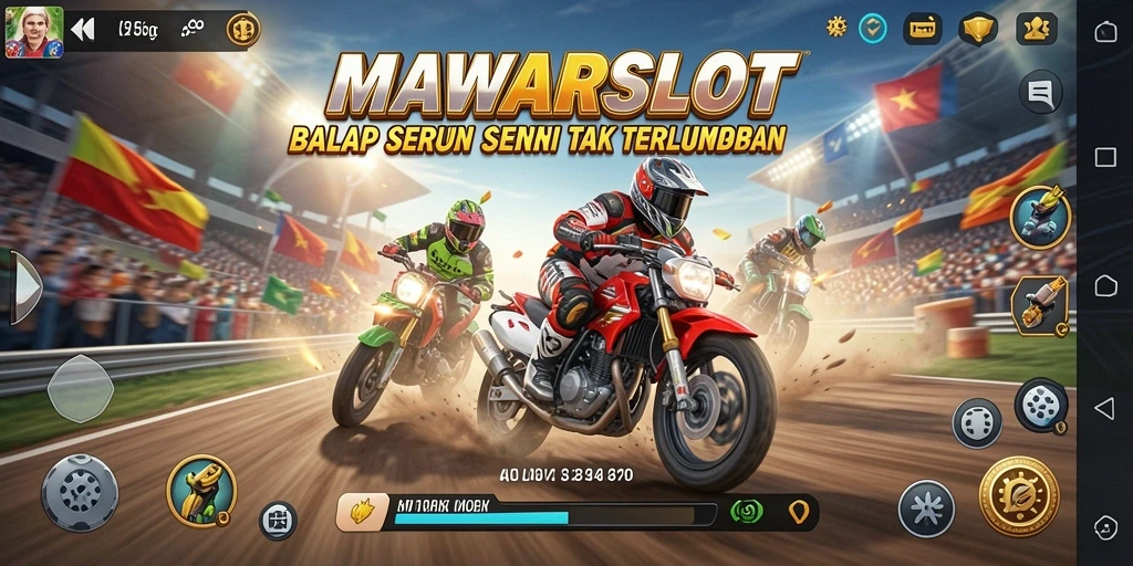 Gameplay seru dari MAWARSLOT dengan aksi balap mendebarkan.