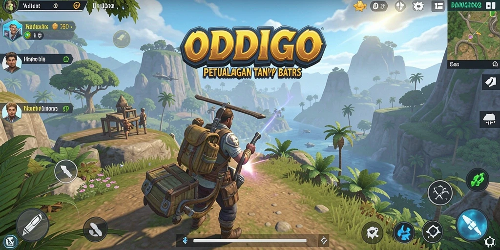 Tampilan gameplay ODDIGO di dunia terbuka yang luas dan interaktif.