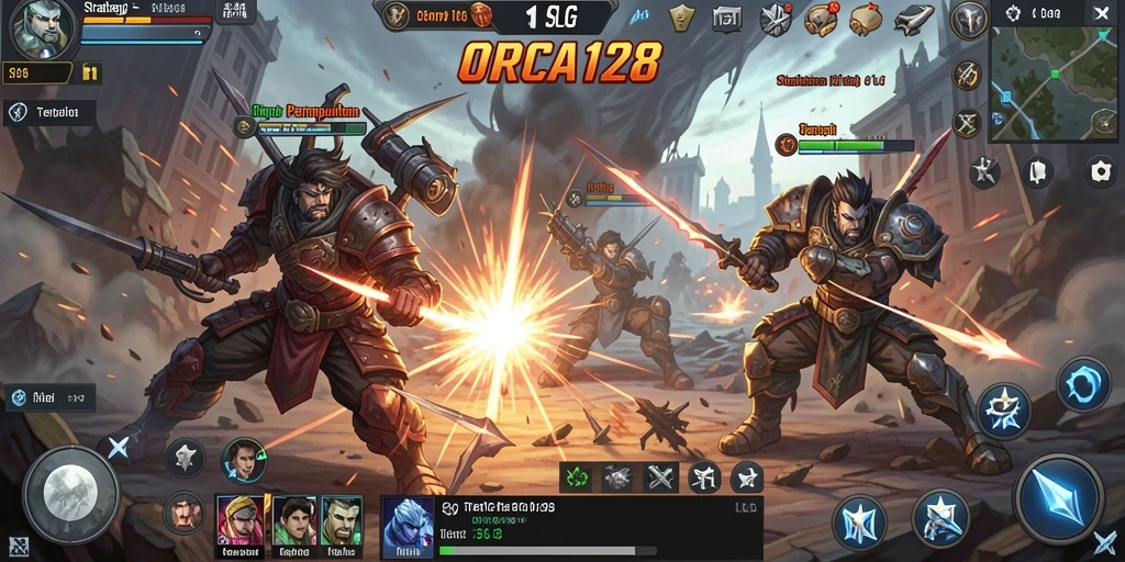 Tampilan menarik dari gameplay ORCA128 yang penuh strategi.