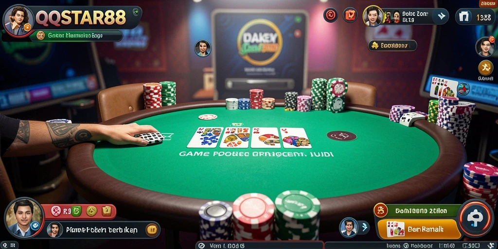 Tampilan gameplay seru di QQSTAR88 dengan suasana poker yang menegangkan.