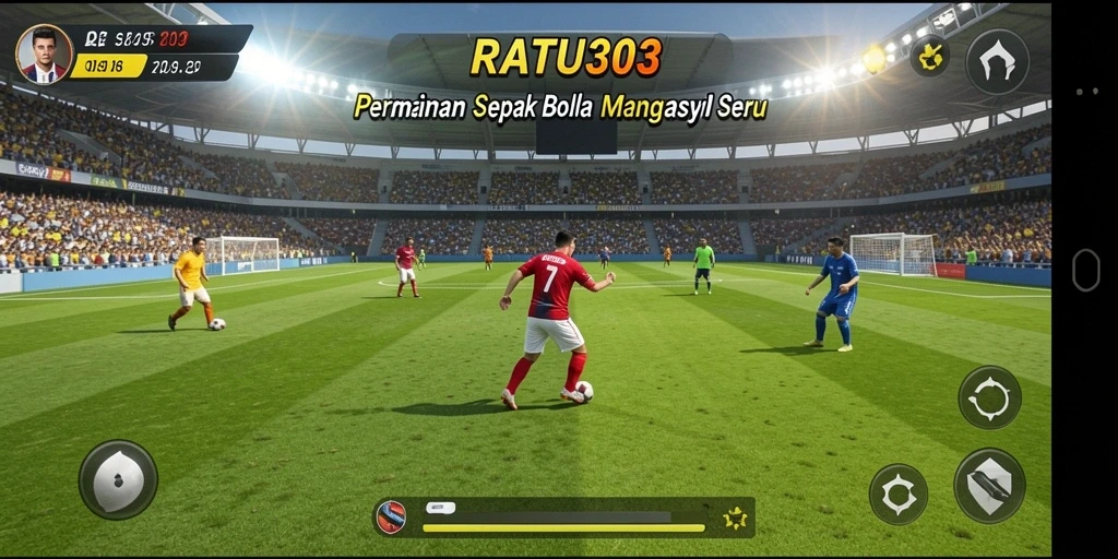 Tangkapan layar dari gameplay seru di RATU303, aksi sepak bola yang mendebarkan.