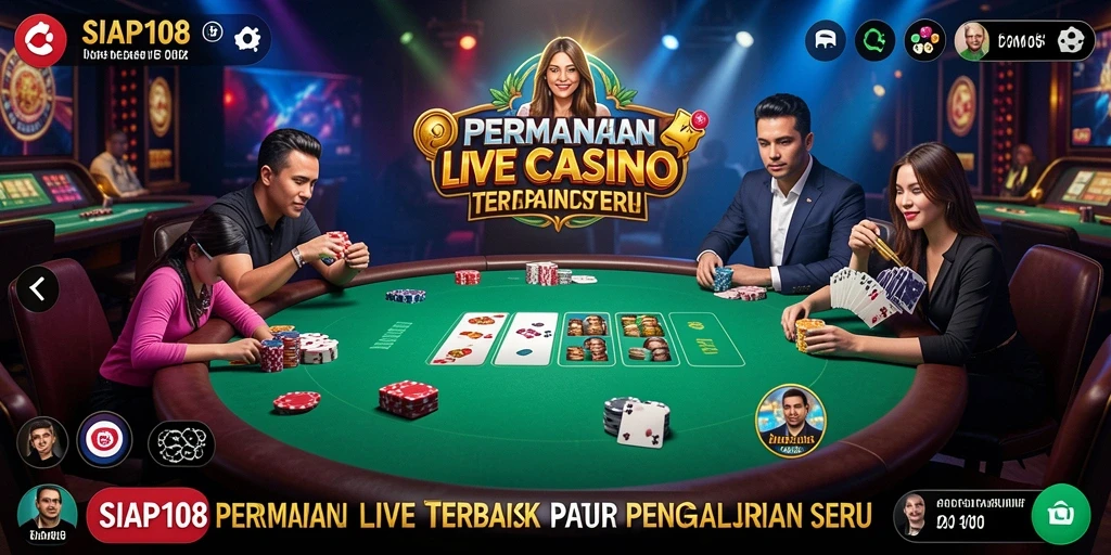 Screenshot SIAP108 yang menampilkan dealer live dan permainan menarik.