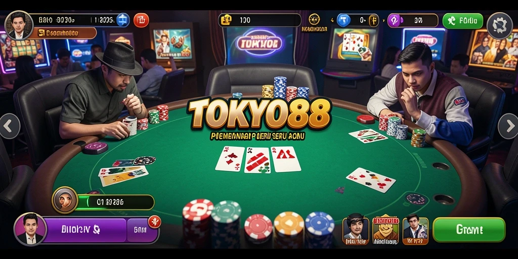 Screenshot TOKYO88 menampilkan gameplay seru Poker yang aktif.