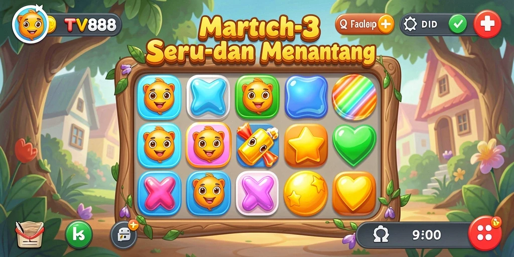 Tampilan gameplay TV888 dengan tantangan Match-3 yang menarik.